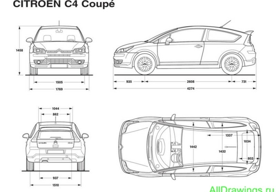 Citroen C4 Coupe (Cитроен C4 Купе) - чертежи (рисунки) автомобиля